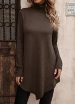 Kadın Uzun Kollu Balıkçı Yaka Asimetrik Kesim Detaylı Yün Viskon Bluz