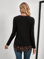 Kadın Uzun Kollu Yakadan Düğmeli Leopar Detaylı Kaşkorse Bluz - Görsel 3