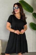 Kadın Kısa Kollu V Yakalı Viskon Elbise