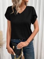 Kadın Kısa Kollu V Yakalı Viskon Bluz - Görsel 2