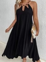 Kadın Boyundan Askılı Damla Detaylı Halkalı Asimetrik Kesim Viskon Elbise - Görsel 3