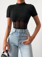 Kadın Transparan Detay Kısa Kol Kaşkorse Bluz - Görsel 2