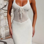 Kadın Boyundan Ve Sırttan Bağlamalı Dekolteli Triko Uzun Elbise