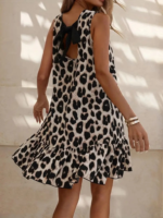 Kadın Kolsuz Sırttan Bağlamalı Fırfırlı Leopar Desenli Süprem Elbise - Görsel 2