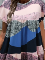 Kadın Kısa Kollu Bisiklet Yaka Kare Desenli Dalgıç Elbise - Görsel 3