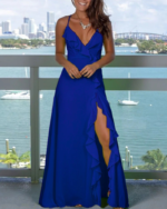 Kadın Sıfır Kol Ip Askılı Dekolteli Yırtmaç Detay Krep Elbise - Görsel 3