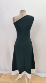 Kadın Tek Omuzu Açık Omuzlardan Kurdela Detaylı çift Renkli Ithal Krep Elbise - Görsel 5