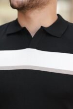 Erkek şerit Desenli Hemşire Yaka Kısa Kollu Tişört - Görsel 3