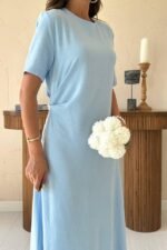 Bebe Mavi Pileli Bisiklet Yaka Elbise - Görsel 4