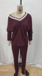 Kadın Uzun Kollu Tek Omuzu Açık Detaylı Viskon Iki Iplik Bluz Ve Pantolon Ikili Takım - Görsel 4