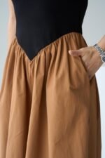 İki Renkli Elbise - Siyah-Taba - Görsel 5