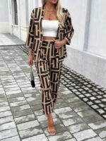 Kadın Uzun Kollu önü Açık Desenli Iki Iplik Ceket Ve Pantolon Ikili Takım - Görsel 8