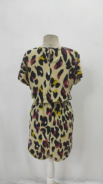 Kadın Kısa Kollu Yuvarlak Yaka Beli Kuşaklı Geometrik Desenli Süprem Elbise - Görsel 6