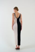 İki Renki Kolsuz Elbise - Siyah-Krem - Görsel 5