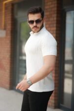 Erkek Yakalı çizgi Desenli Kısa Kollu Tişört - Görsel 2