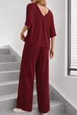 Kadın Kısa Kollu V Yakalı Viskon Bluz Ve Pantolon Ikili Takım - Görsel 3