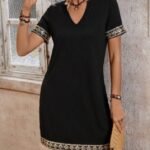 Şerit Detay V Yaka Yandan Cepli Viskon Elbise