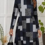 Kadın Uzun Kollu Yuvarlak Yaka Geometrik Süprem Elbise