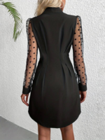 Kadın Uzun Puantiyeli Tül Kol Gömlek Yakalı önden Düğmeli Ithal Krep Elbise - Görsel 3