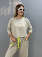 Kadın Iki Iplik Viskon Pamuk Kumaş Arma Detaylı Ikili Takım - Görsel 4