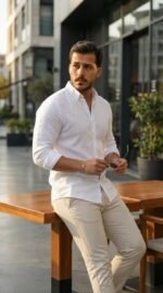 Erkek Uzun Kollu Rahat Keten Gömlek - Görsel 2