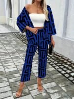 Kadın Uzun Kollu önü Açık Desenli Iki Iplik Ceket Ve Pantolon Ikili Takım - Görsel 2