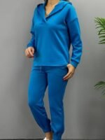 Kadın Uzun Kol V Yaka Kapüşon Detay Sweat Ve Yüksel Bel Eşofman Ikili Takım - Görsel 10