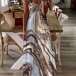 Kadın Askılı V Yakalı Desenlı Uzun Süprem Elbise