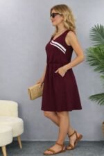 Kadın Askılı V Yakalı Beli Büzgülü Kısa Viskon Iki Iplik Elbise - Görsel 2