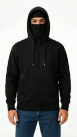 Samuray Ninja Çift Kapüşonlu ZIP Fermuarlı Kanguru Cepli Tam Fermuarlı Hoodie Sweatshirt - Siyah - Görsel 3