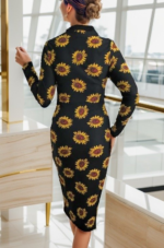 Kadın Uzun Kollu V Yaka Puantiyeli Krep Midi Boy Elbise - Görsel 7