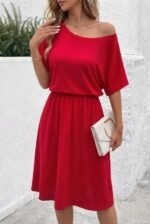 Kadın Kısa Kollu Omuzdan Açık Kiloş Midi Viskon Elbise - Görsel 2