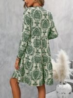 Kadın Uzun Kollu V Yakalı Fırfırlı Mini Süprem Elbise - Görsel 4