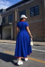 Kadın Kısa Kollu V Yakalı Pileli Uzun Janjan Krep Elbise - Görsel 3