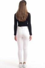 Beyaz Taş İşlemeli Deri Tayt - Görsel 4