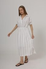 Beli Lastikli Elbise - Beyaz - Görsel 4