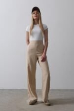 Beli Yarım Lastikli Palazzo Pantolon - Camel - Görsel 4