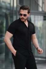 Erkek Kısa Kollu örme Kumaş Pamuklu Gömlek - Görsel 2