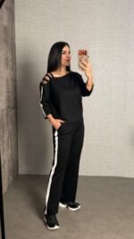 Kadın Uzun Kollu Kolu Tül Yanları şerit Detay Modal Ikili Takım - Görsel 2