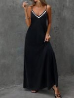 Kadın Ip Askılı V şerit Yakalı Uzun Viskon Elbise - Görsel 5