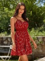 Kadın Ip Askılı V Yakalı Kısa Desenli Süprem Elbise - Görsel 2