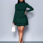 Kadın Uzun Kollu Balıkçı Yaka Mini Fırfırlı Sandy Elbise