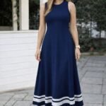 Kadın Askılı Yuvarlak Yakalı Etek Ucu şerit Detaylı Uzun Viskon Elbise