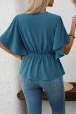 Kadın Kısa Kollu önden Düğmeli Ithal Krep Bluz - Görsel 3