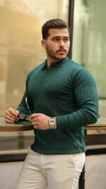 Erkek Saç örgü Desen Uzun Kollu Triko - Görsel 3