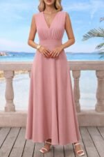 Kadın Askılı V Yakalı Bel Korsaj Detaylı Uzun Ithal Krep Elbise - Görsel 4