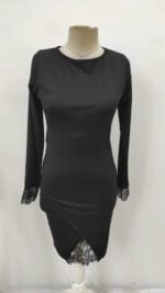 Kadın Uzun Kollu Bisiklet Yaka önden Dantel Ve Yırtmaç Detaylı Dalgıç Elbise - Görsel 5