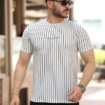 Erkek Dikey çizgili Ottoman Kumaş Kısa Kollu T-shirt