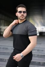 Erkek Renk Bloklu Bisiklet Yaka Kısa Kollu Triko Tişört - Görsel 2