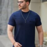 Erkek Cepli Kolyeli Kısa Kollu örme Kumaş Tişört